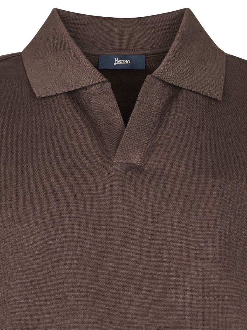 Herno Short-Sleeved Polo Shirt With V-Notch Collar