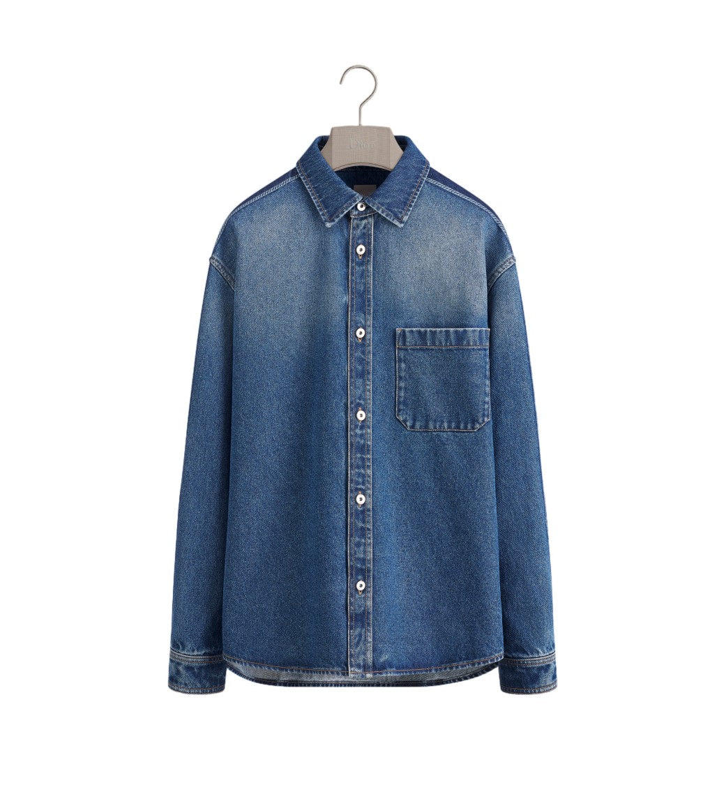 Christian Dior Classic Denim Shirt With Button-Down Front And Chest Pocket