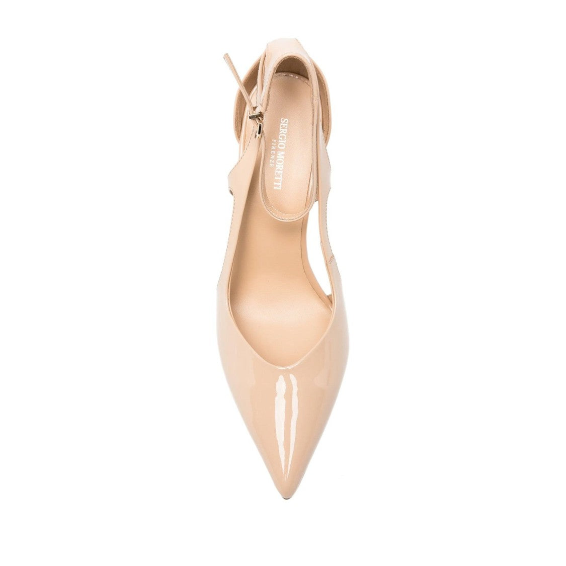 Sergio Moretti Beige High Stiletto Ankle Strap Patent Leather Pumps
