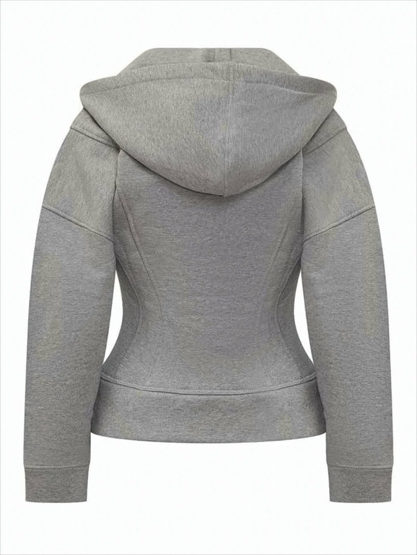 Ganni Fitted Grey Organic Cotton Hoodie With Structured Paneling
