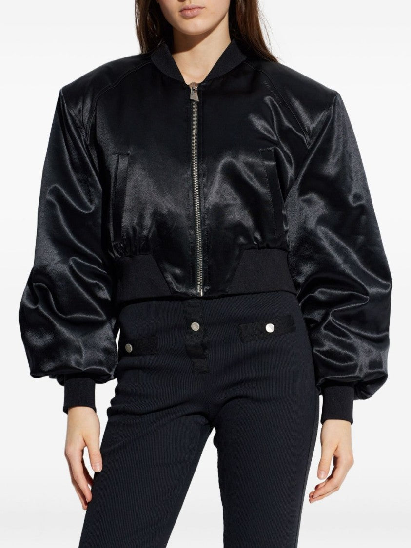 The Attico Cropped Black Jacket With Shiny Satin Finish
