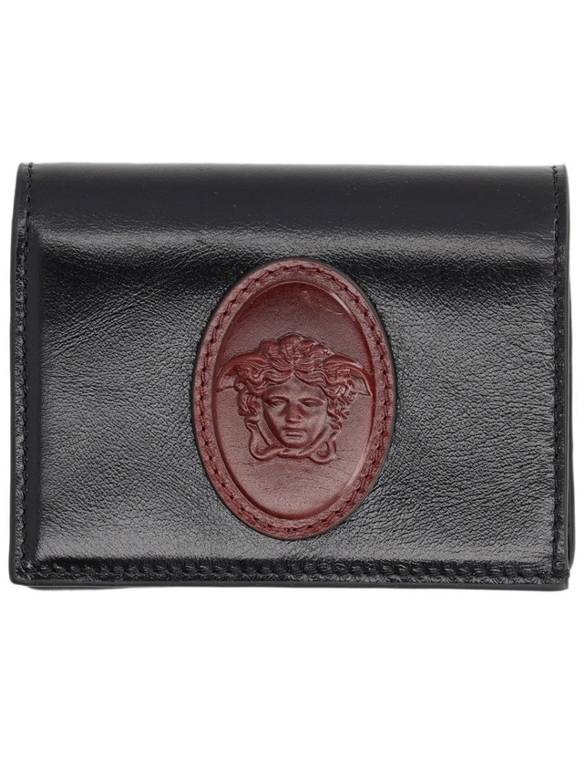 Versace Black Embossed Emblem Leather Wallet