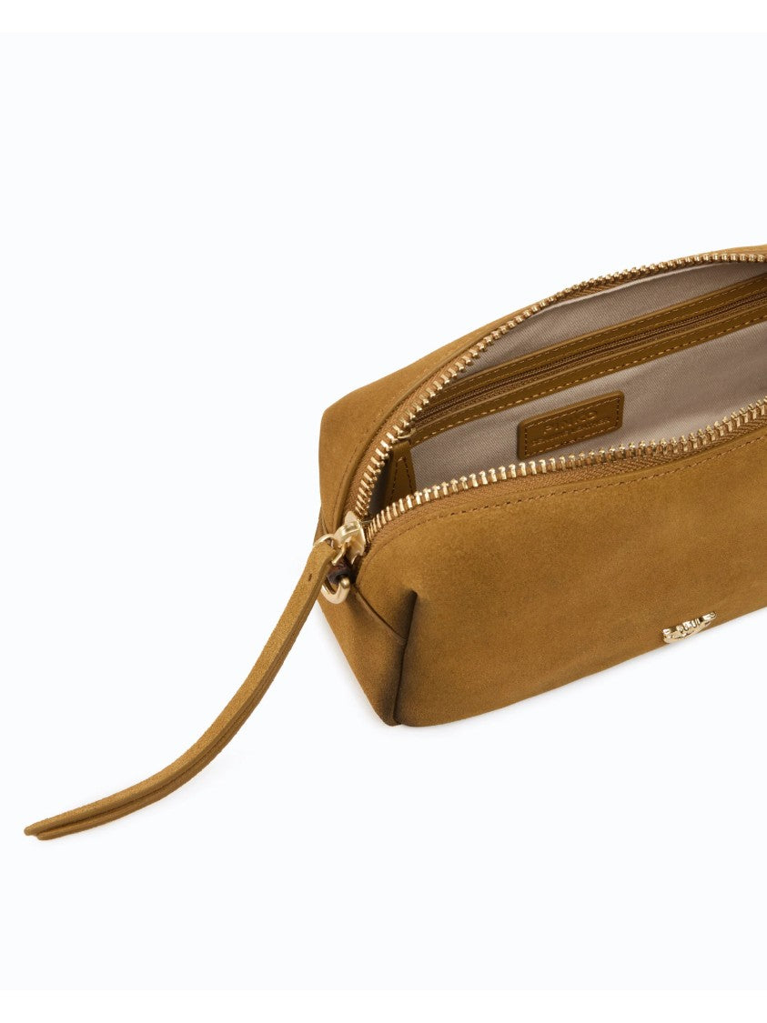 Pinko Rectangular Mini Suede Shoulder Bag With Textured Strap