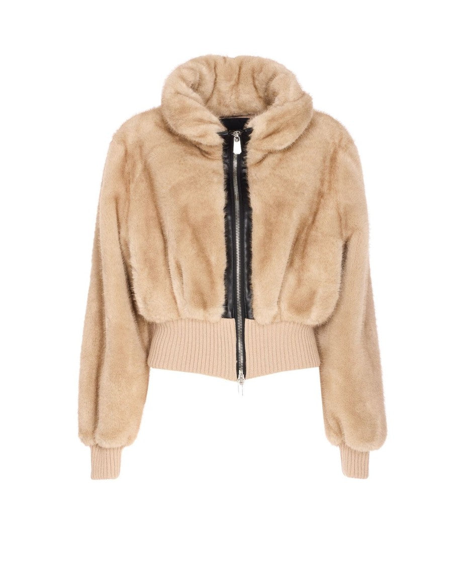 Pinko Cropped Beige Coat With High Collar