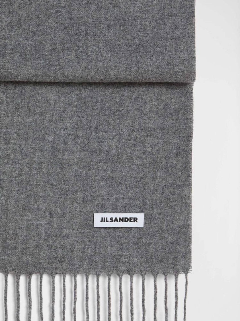Jil Sander Medium Grey Fringed Ends Scarf