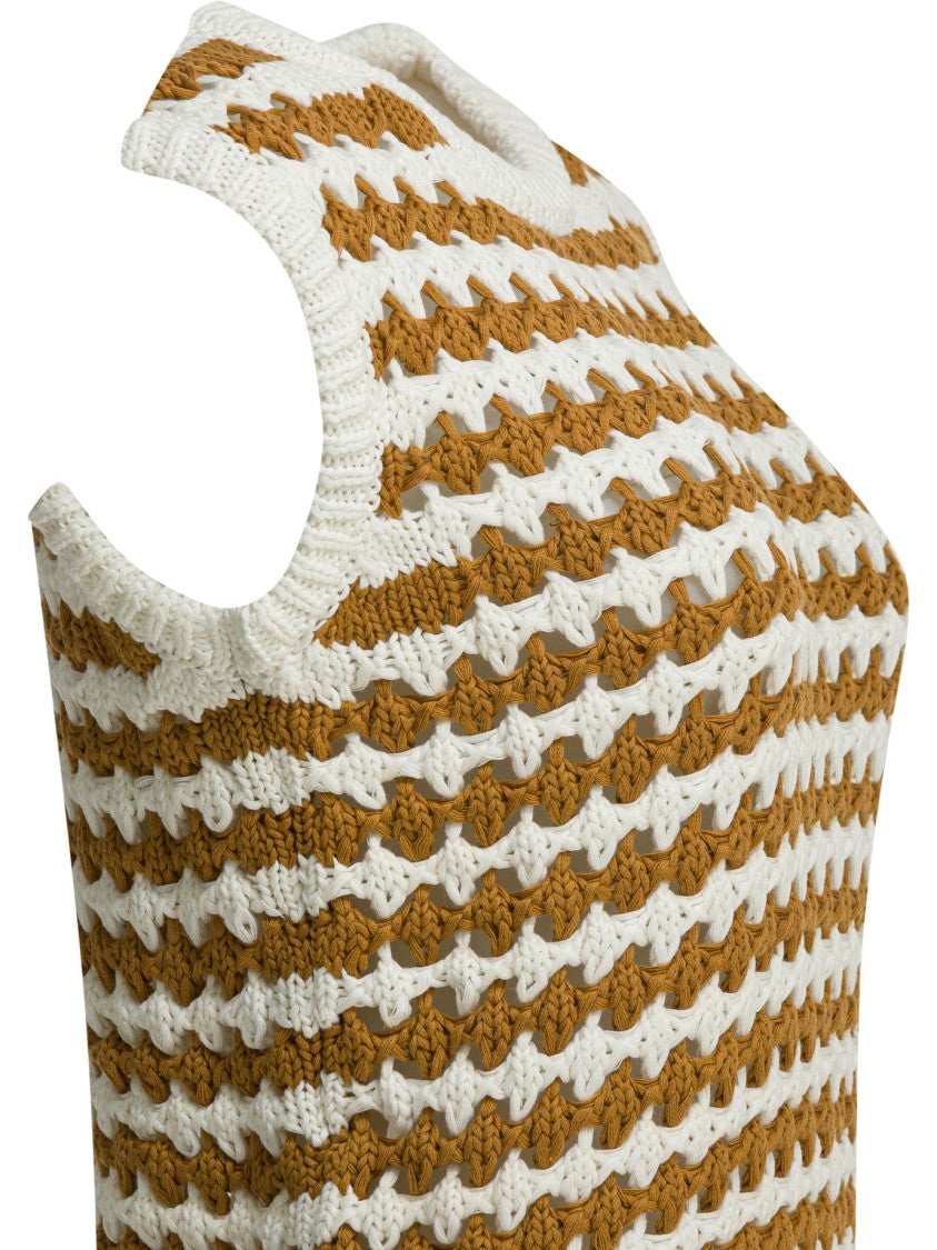 Ines De La Fressange Textured Sleeveless Knitwear With Horizontal Stripes