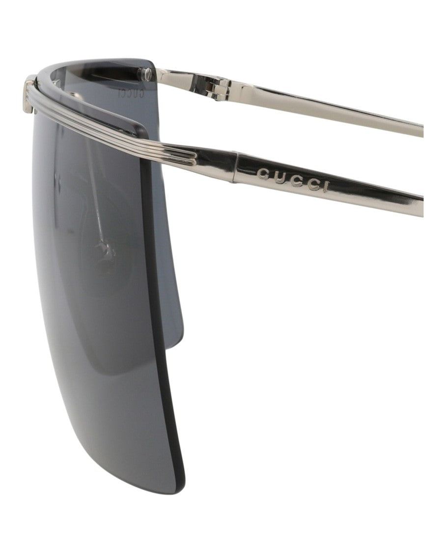Gucci Shield-Frame Metal Sunglasses With Polished Finish