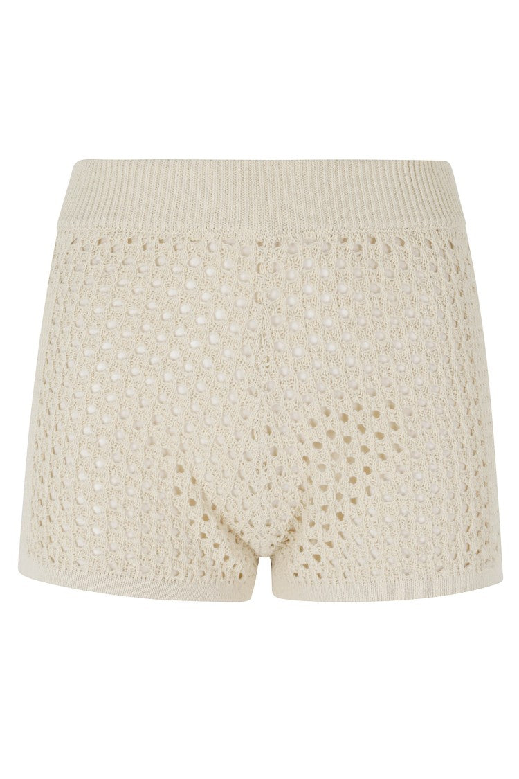 Mc2 Saint Barth Beige Almyra Crochet Fabric Cotton Shorts