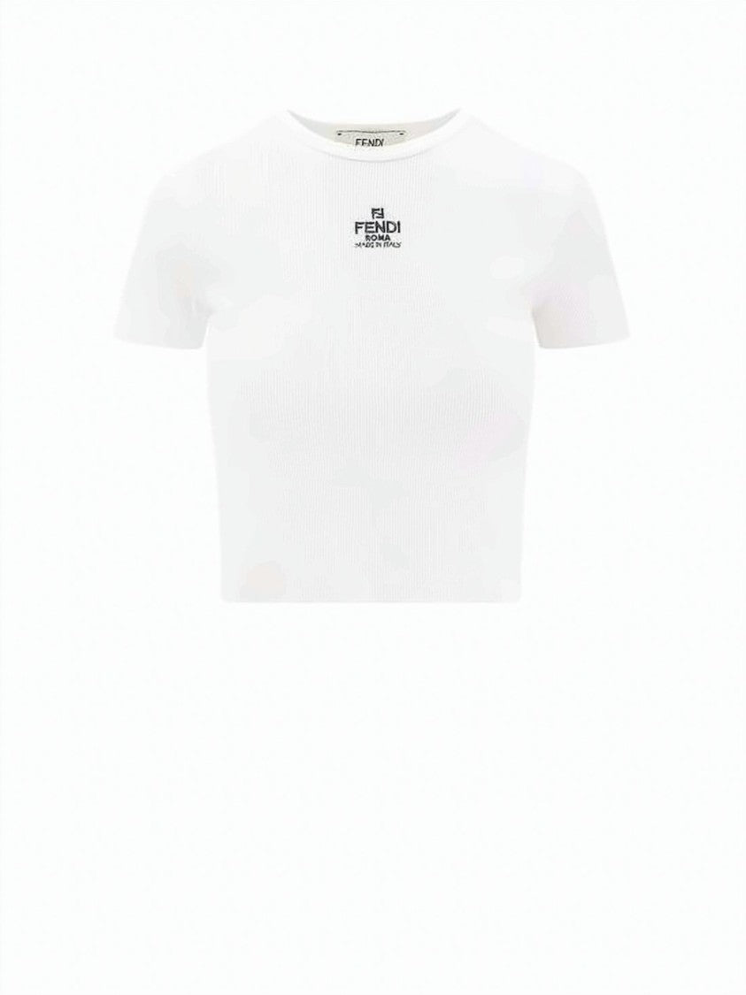 Fendi Ribbed Fendi Cropped Short-Sleeve Top