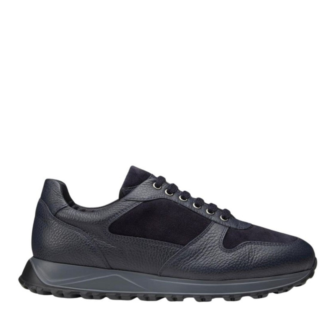 Doucal's Black Calf Leather Suede Panels Sneakers