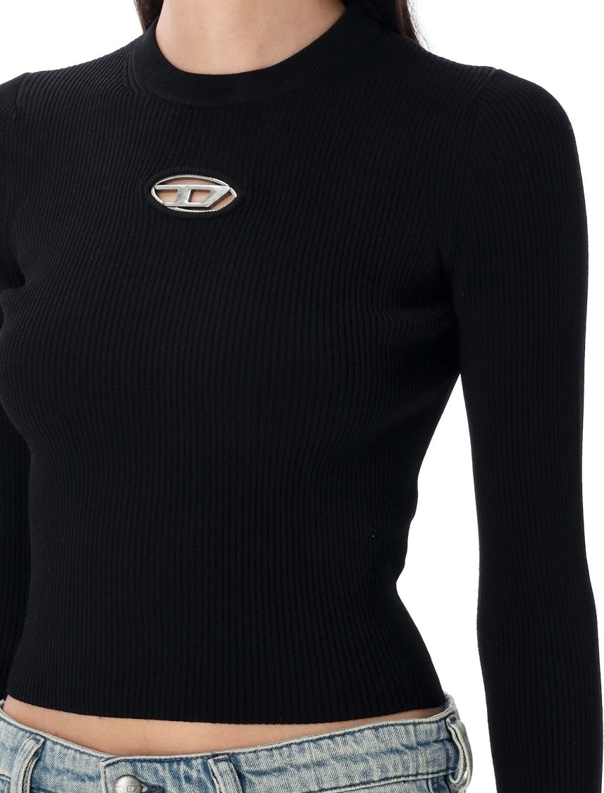 Diesel Ribbed Black Slim Fit Top With Crew Neck