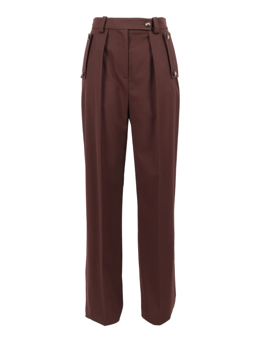 Elisabetta Franchi Tailored Brown Trousers With High Waist And Decorative Pockets