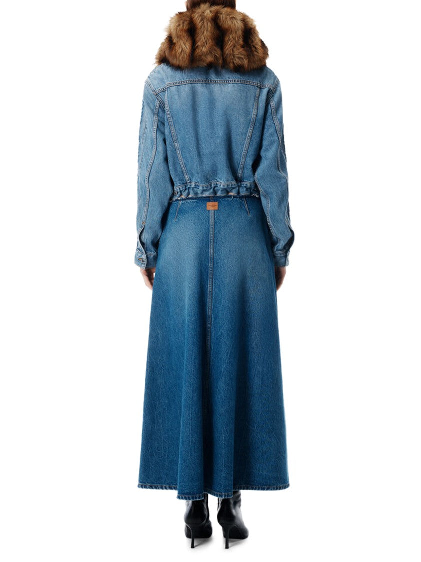 Alexander Wang Denim A-Line Midi Skirt With Exposed Zipper