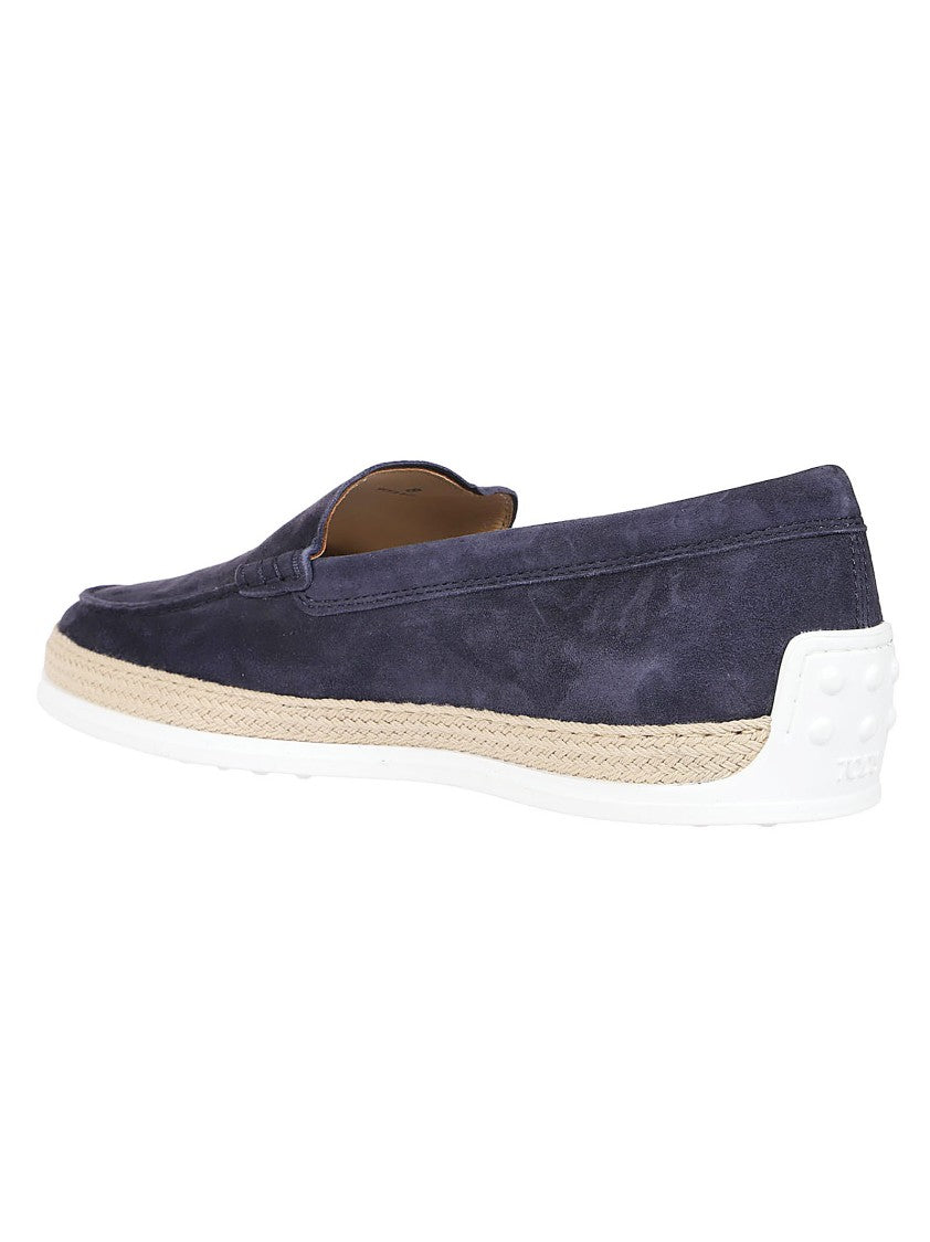 Tod's Slip-On Leather Moccasin Shoes With Woven Jute Midsole