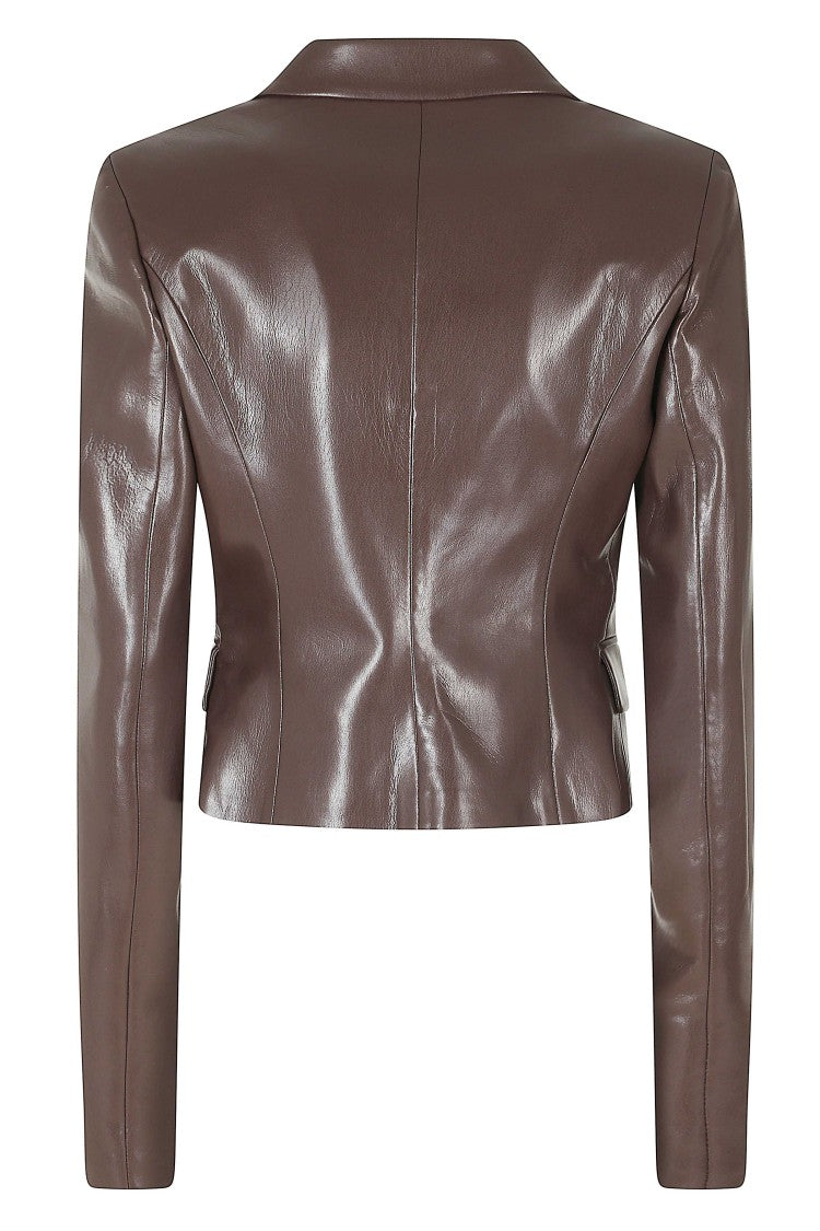 The Andamane Dark Brown Zefira Crop Length Single-Breasted Polyester Blazer