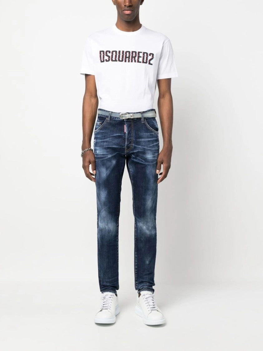Dsquared2 Logo-Patch Straight-Leg Blue Denim Jeans