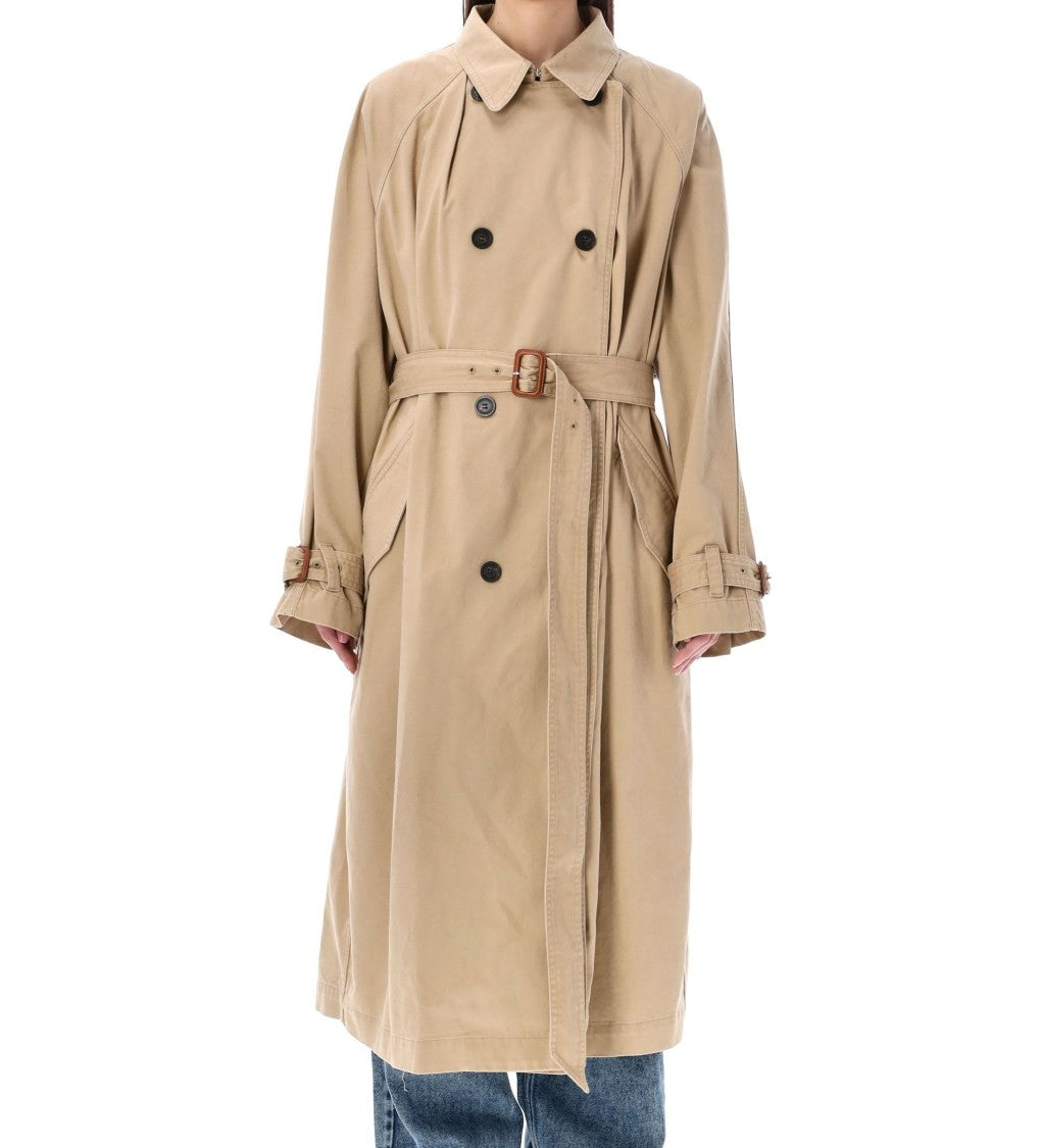 Isabel Marant Double-Breasted Cotton Trench Coat With Belted Waist