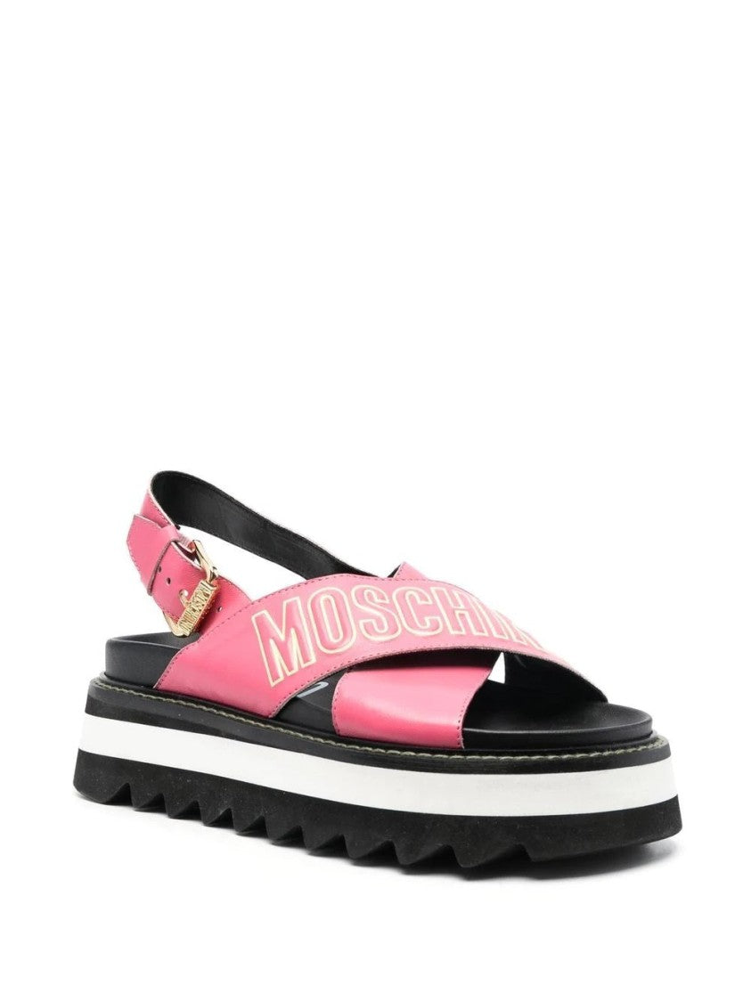 Moschino Vibrant Pink Slingback Sandals With Bold Logo And Contrasting Sole