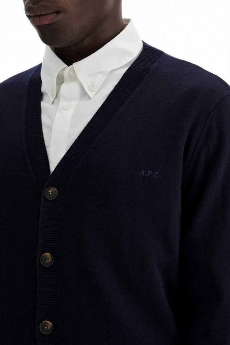 A.P.C. Classic V-Neck Cardigan With Button-Down Front And Embroidered Logo