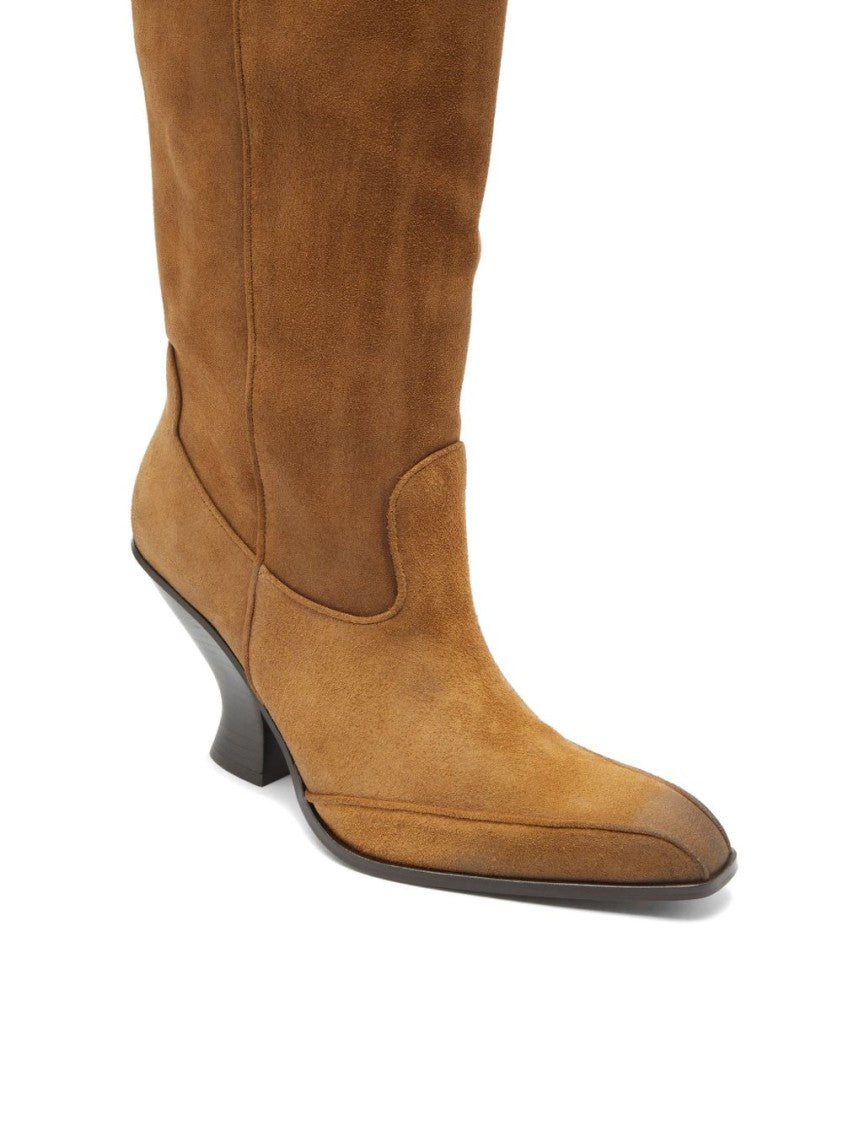 Diesel Mid-Calf Boots With Sculptural Flared Heel And Pointed Toe