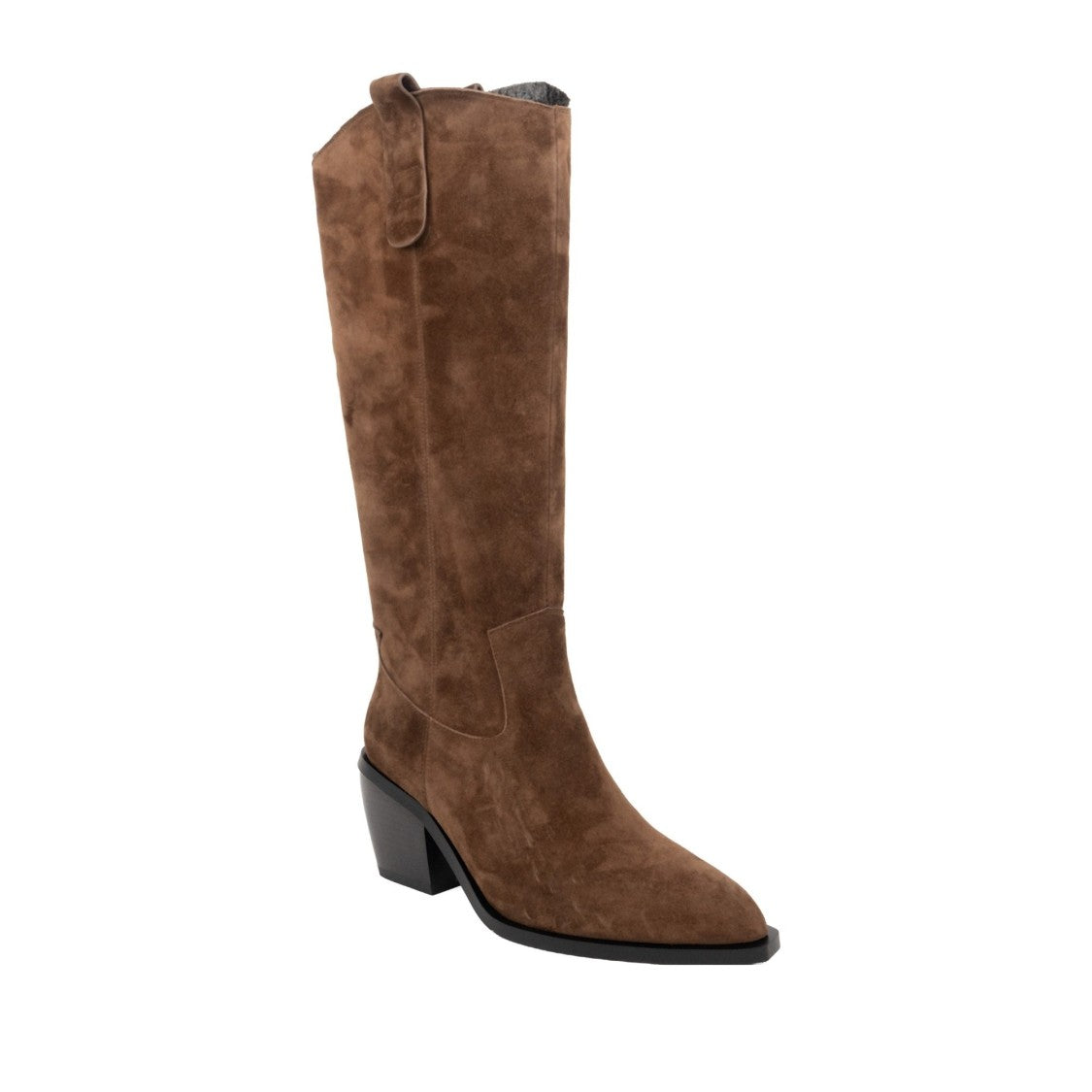 Linda Baumann Brown Pointed Toe Minimal Design Suede Block Heel Boots