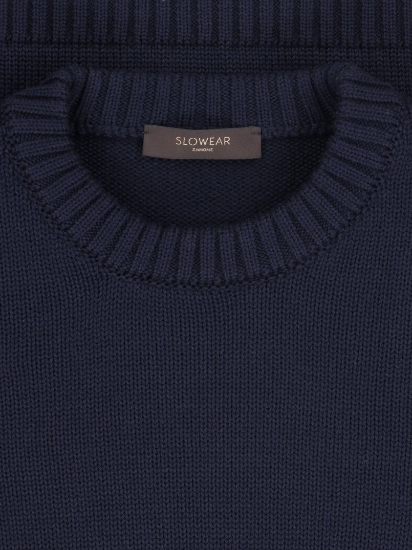 Zanone Blue Virgin Wool Ribbed Crewneck Sweater
