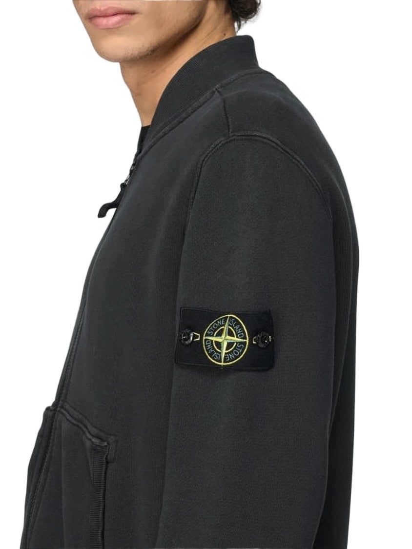 Stone Island Black Zip-Up Hooded Sweatshirt
