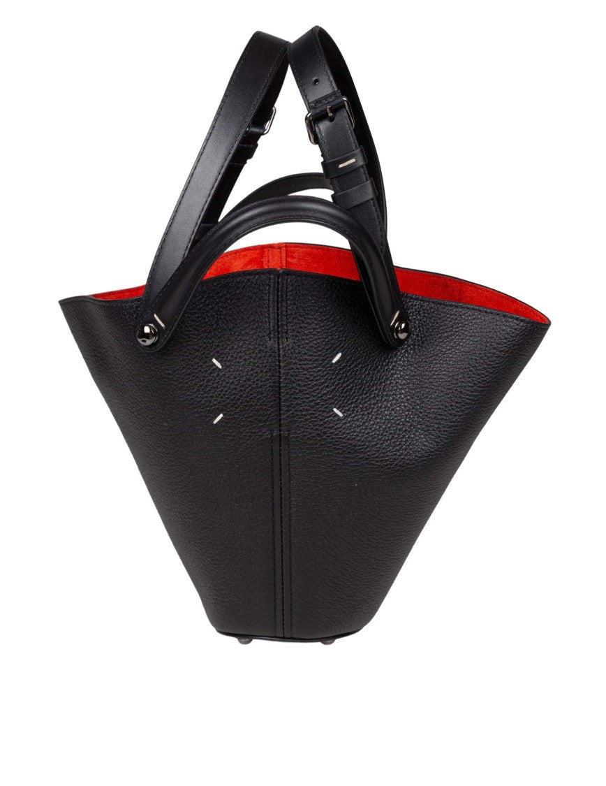 Maison Margiela Small Dress-Age Leather Bucket Bag In Black