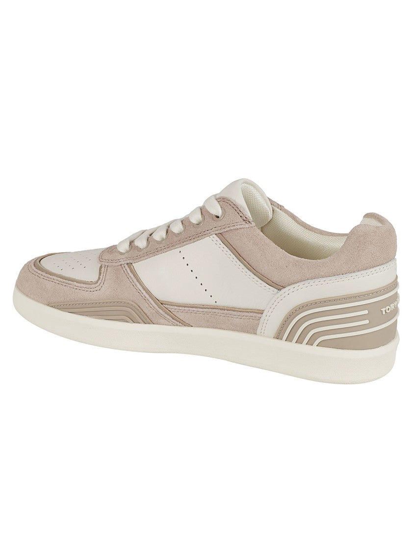 Tory Burch Low-Top Leather Sneakers With Suede Accents