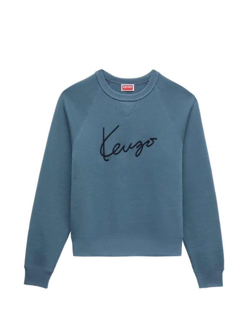 Kenzo Black Cropped Cotton Bold Embroidered Sweater