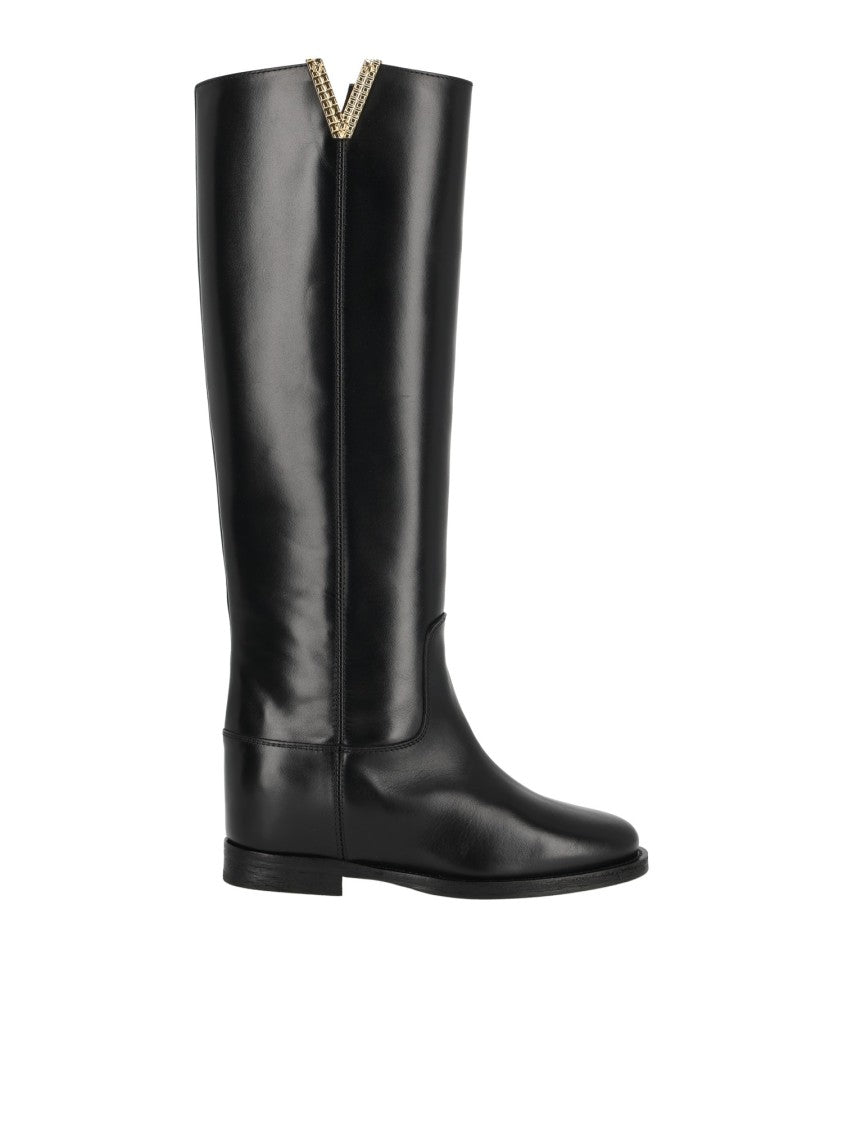 Via Roma 15 Tall Black Leather Studded Boots