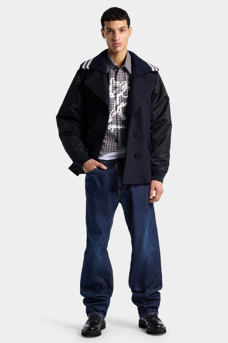 Dsquared2 Dark Blue Elastic Waistband Straight-Leg Jeans