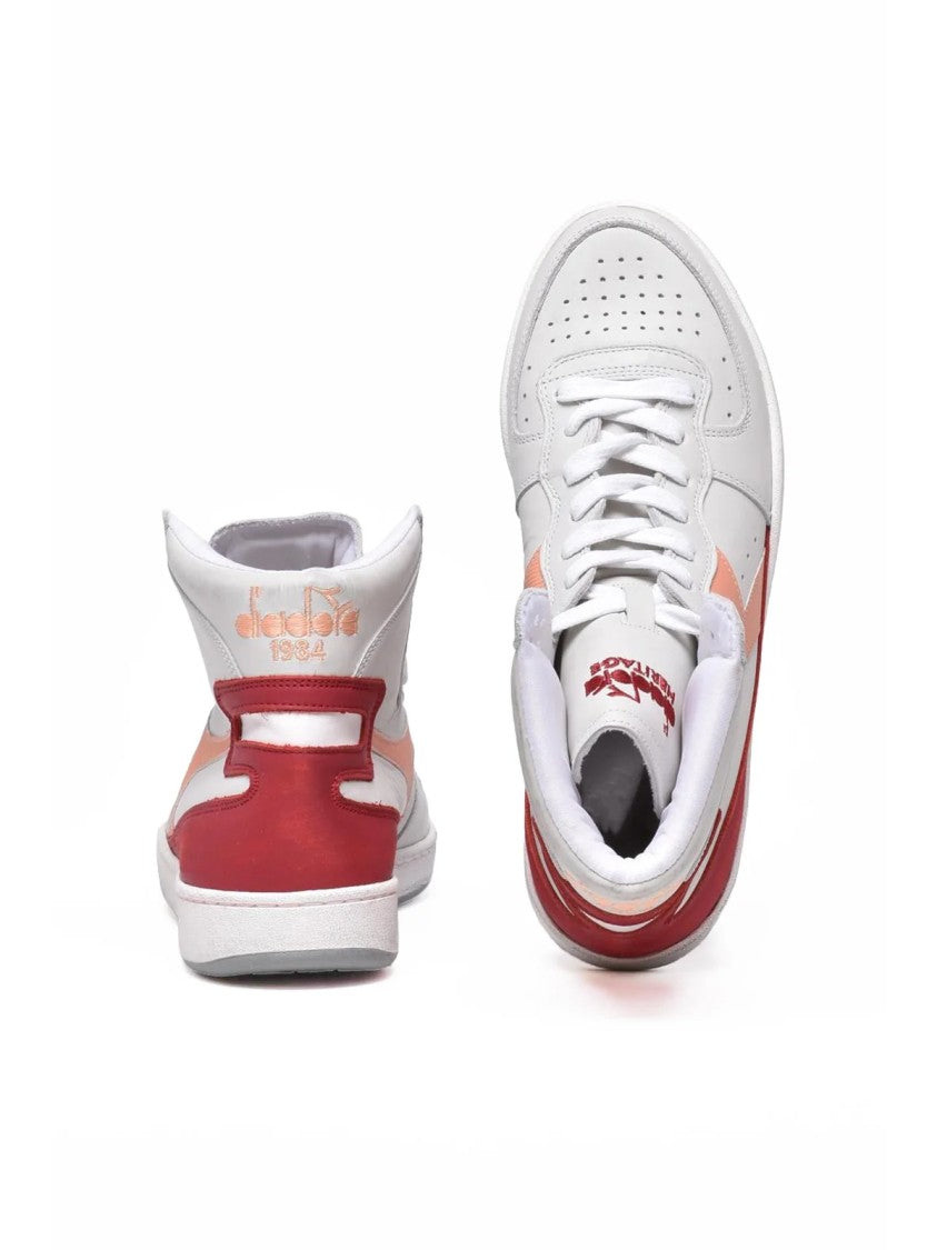 Diadora Heritage Grey Red Leather Mi Basket Sneakers
