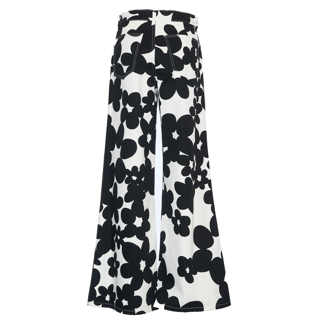 Marni Floral Print Wide-Leg Trousers In Luxurious Cotton Gabardine