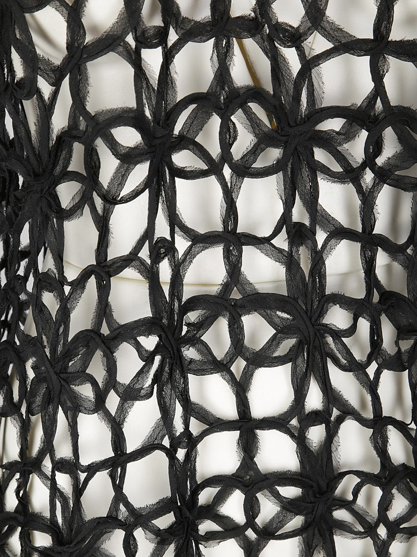 Stefano Mortari Black Long Dress With Fishnet Floral Embroidery