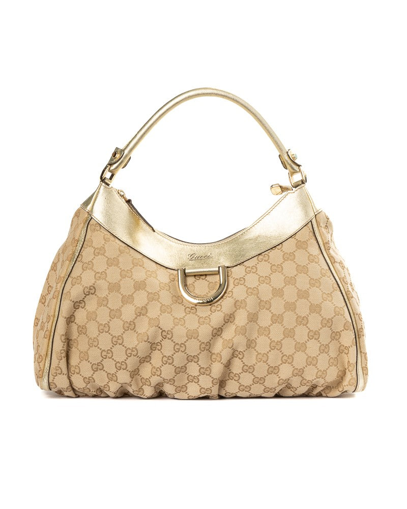 Gucci Gold Gg Supreme Abbey D-Ring Medium Canvas Shoulder Bag