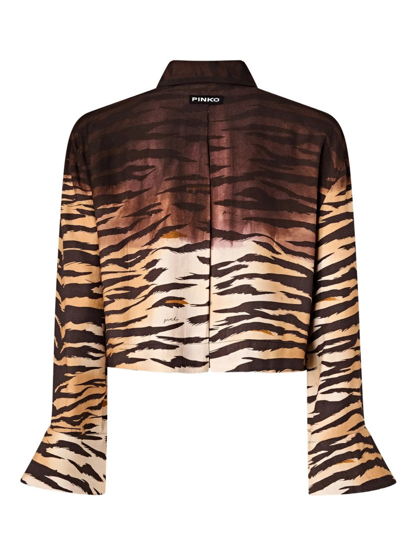 Pinko Brown Cordelia Cropped Tiger-Stripe Print Shirt