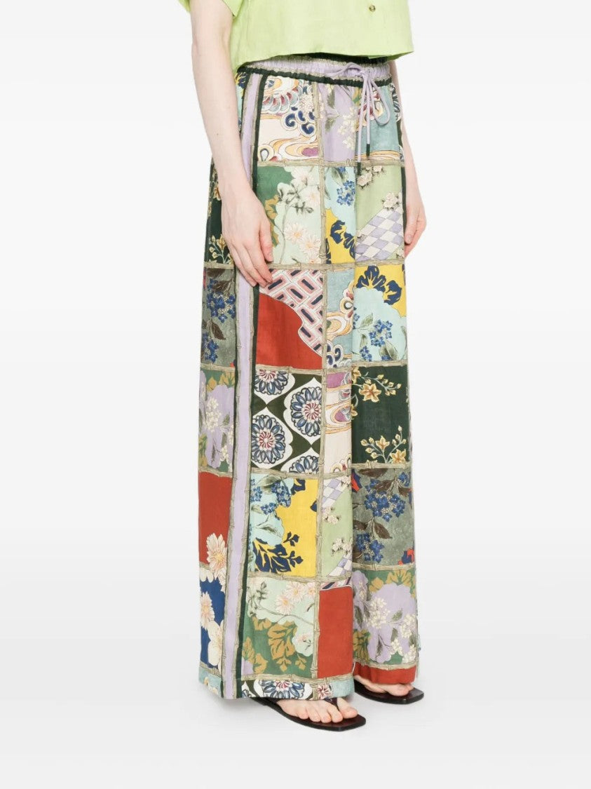 Alemais Vibrant Patchwork Pants With Drawstring Waist And Straight Leg Cut