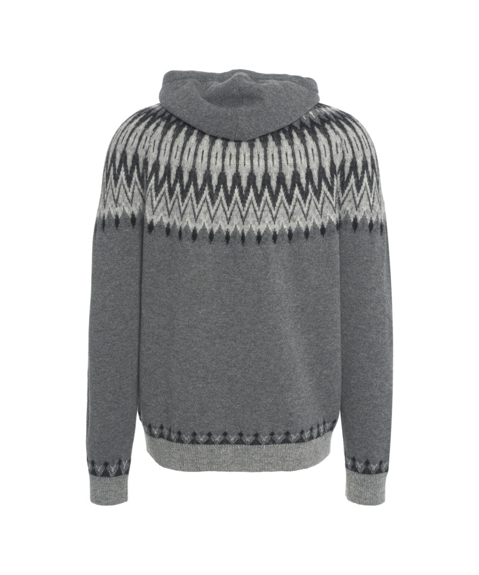 Roberto Collina Norwegian Pattern Knit Hoodie With Drawstring