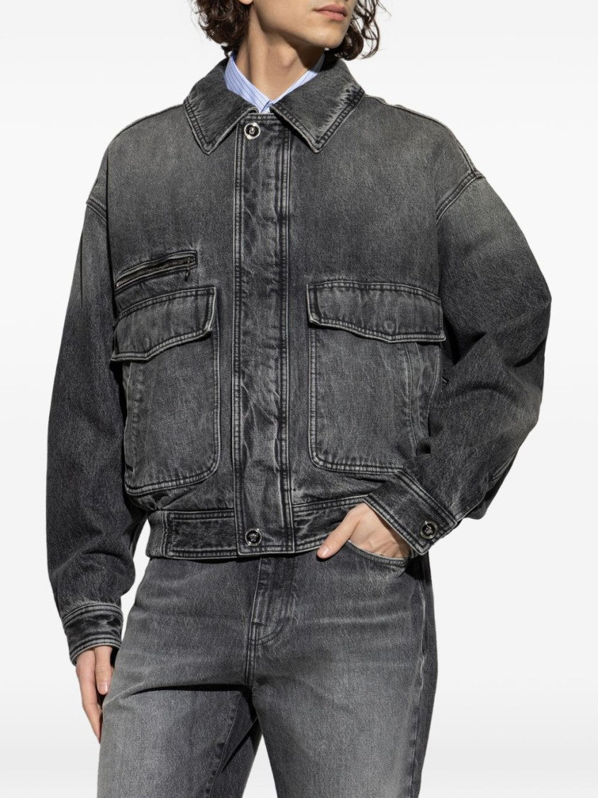 Versace Cropped Denim Jacket With Washed Black Finish