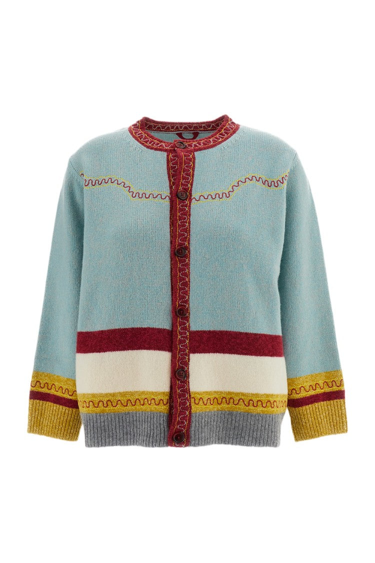 Bode New York Rock Candy Hand-Knit Boucle Wool Cardigan