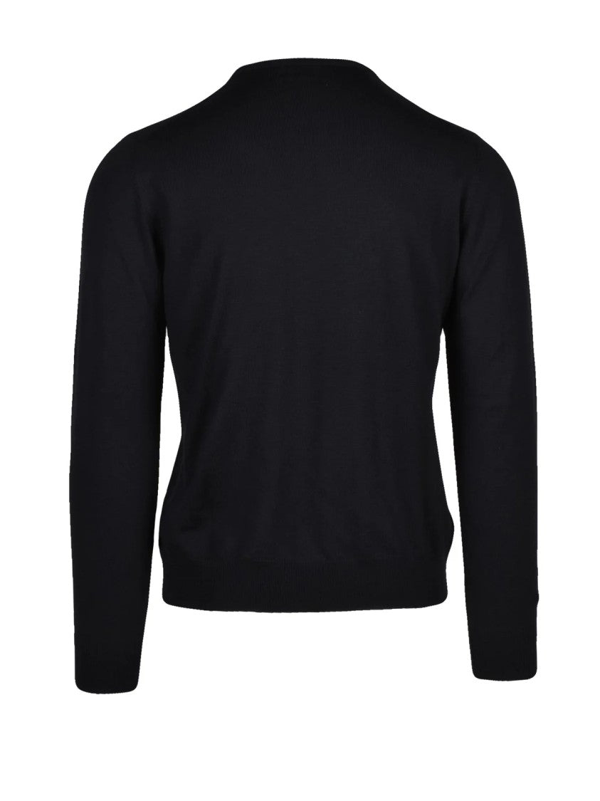 Gran Sasso X Fedele Black Tailored Virgin Wool Crewneck Sweater