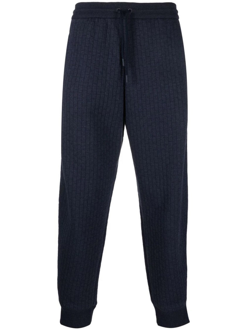 Giorgio Armani Textured Knit Trousers With Drawstring Waist And Ribbed Cuffs