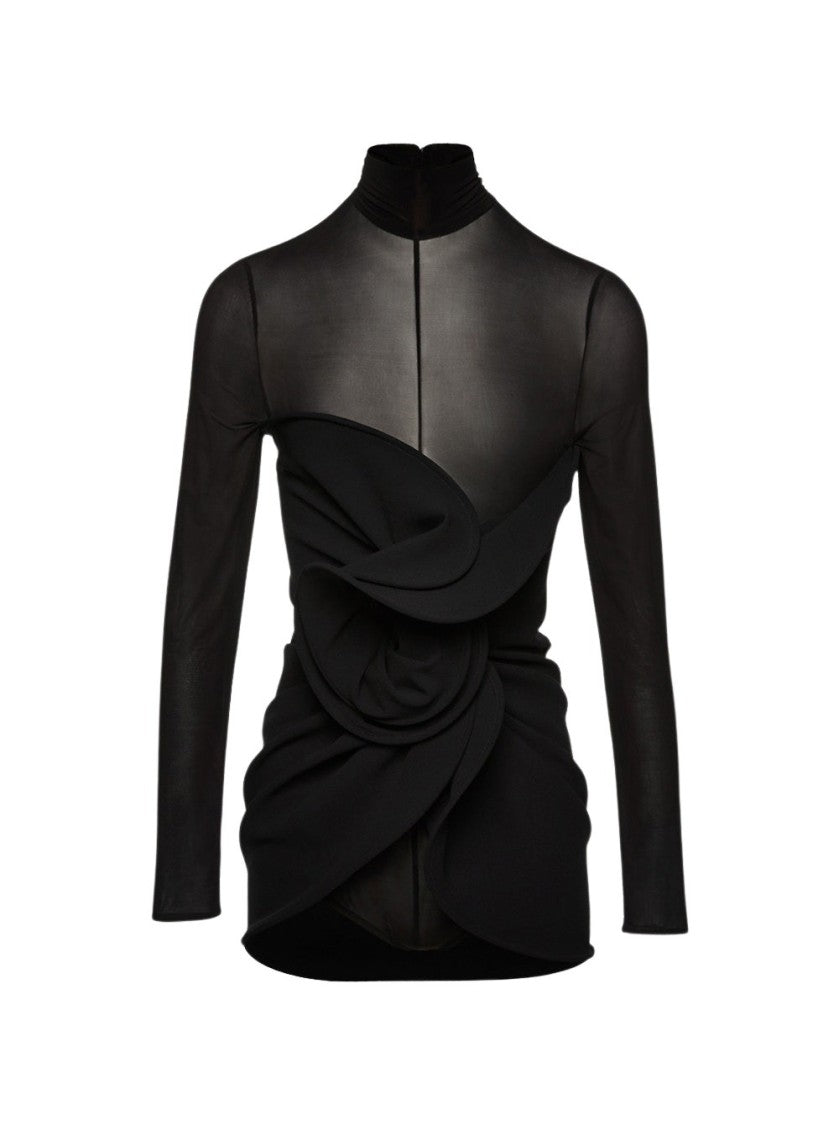 Magda Butrym Sculptural High-Neck Mini Dress Black
