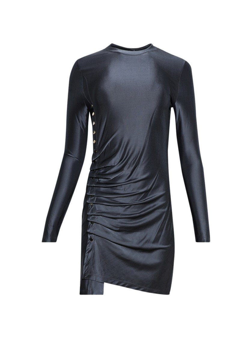 Rabanne Short Gathered Jersey Dress Slate Grey