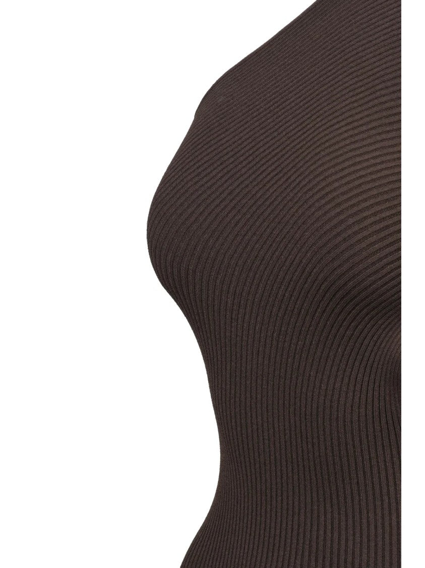 Max Mara Asymmetrical One-Shoulder Midi Knit Dress With Ribbed Texture