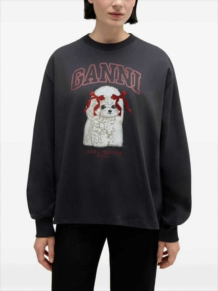 Ganni Relaxed-Fit Long-Sleeve Top With Puffed Sleeves