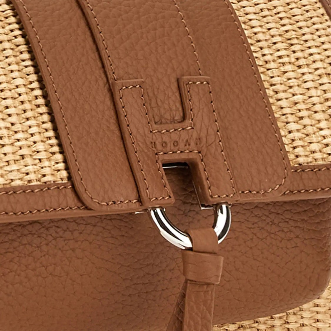 Hogan Beige Brown H01x Flap Bag Raffia Shoulder Bag