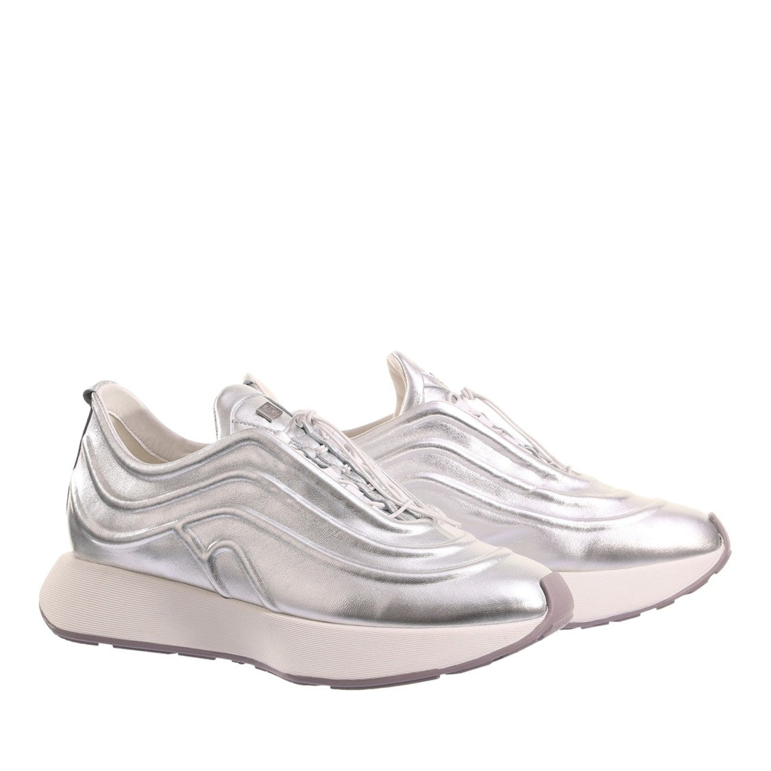 Högl Silver Metallic Wavy Design Lace-Up Sneakers