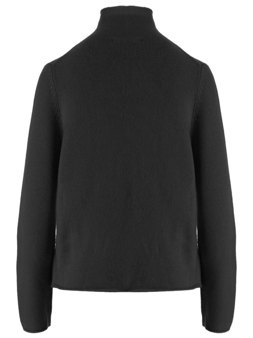 Allude Black Patterned Knit Turtleneck Cashmere Sweater